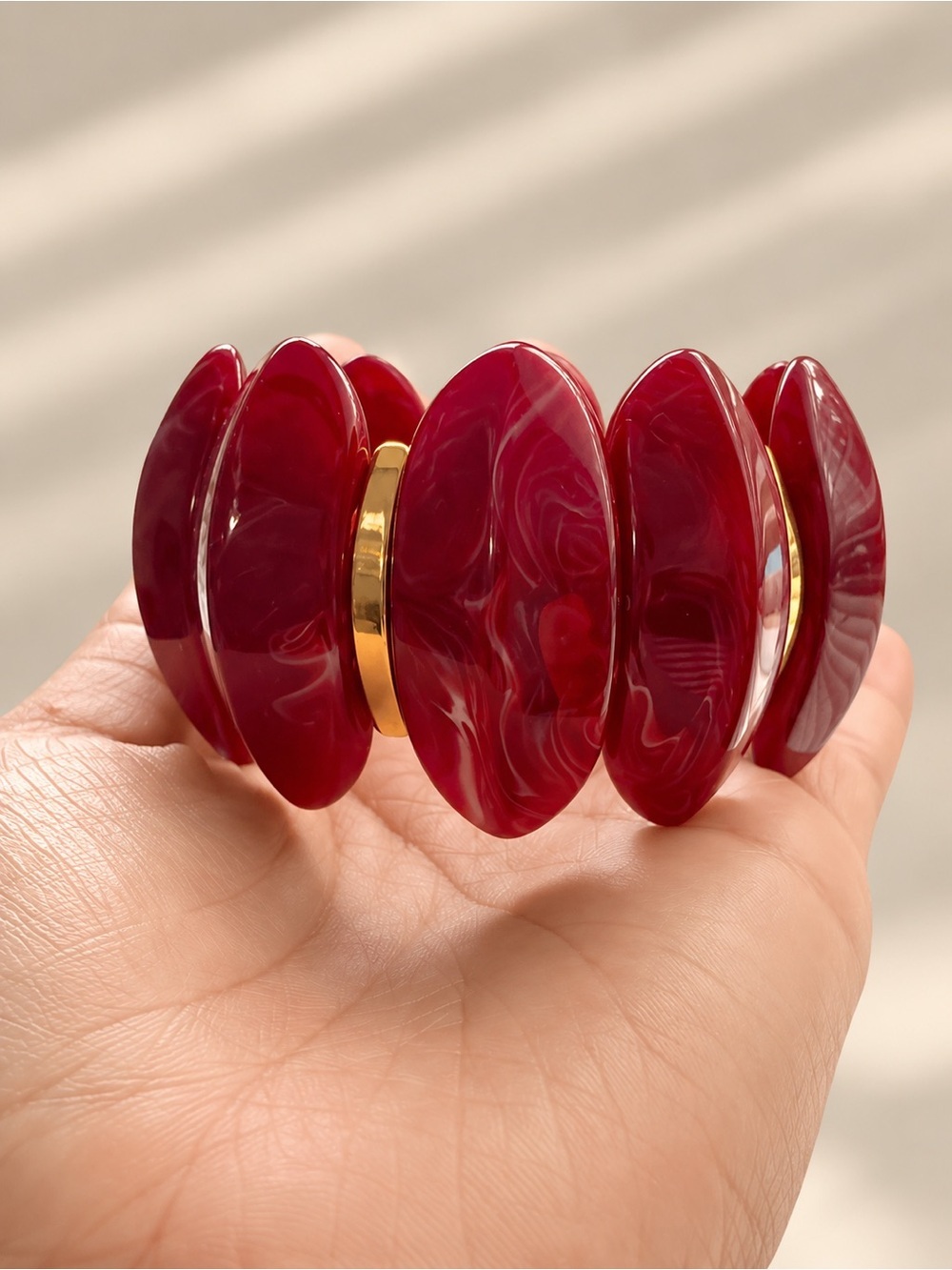 Burgundy Marbled Chunky Stretch Bracelet
